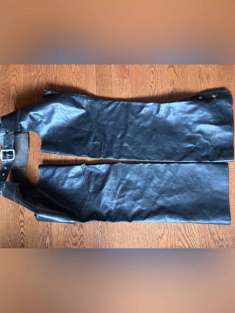 Vintage Gilbert Crocker bridal black leather motorcycle chaps heavy leather Lrg
